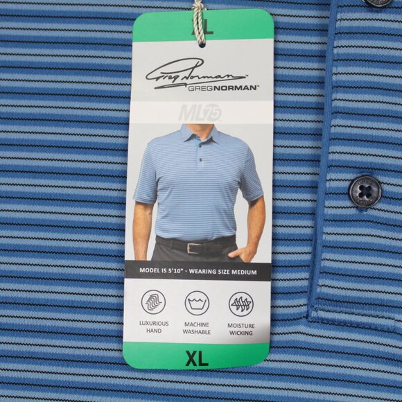 Greg Norman ML75 Polo Shirt NWT Mens XL Blue Striped Play Dry S/S Polyester - Picture 6 of 12